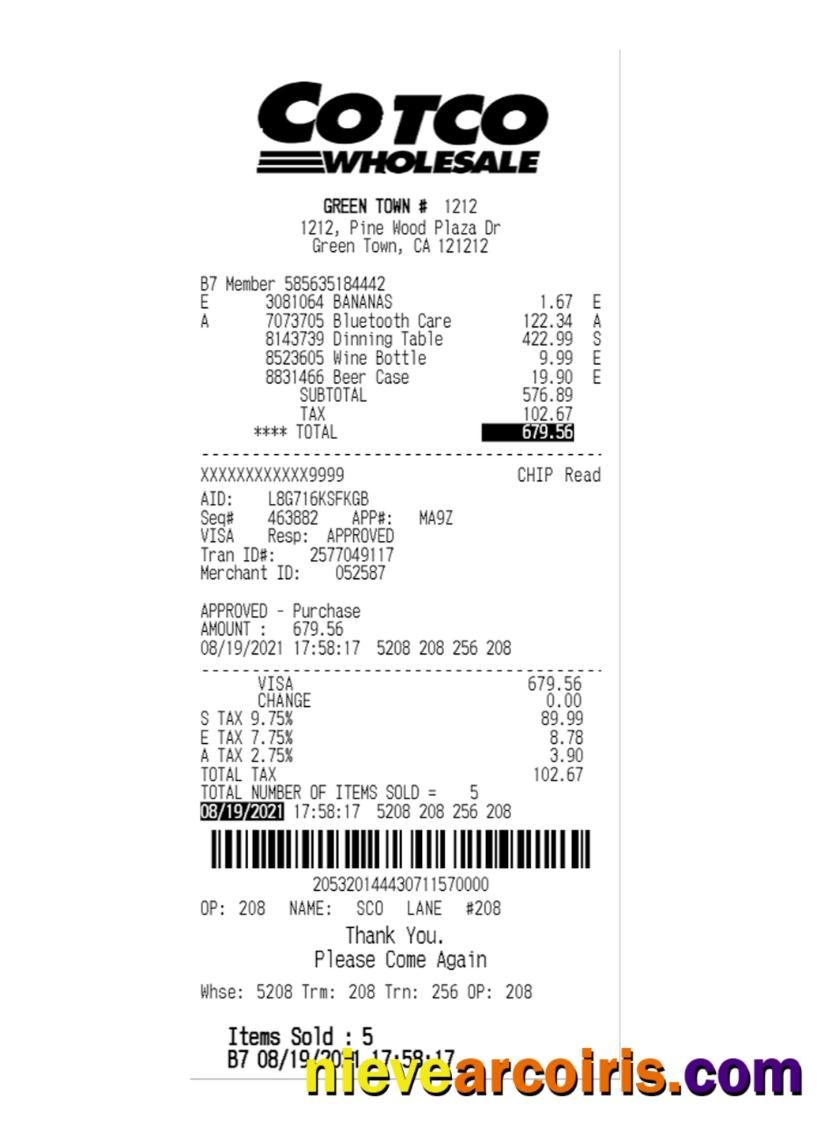 COTCO WHOLESALE payment receipt